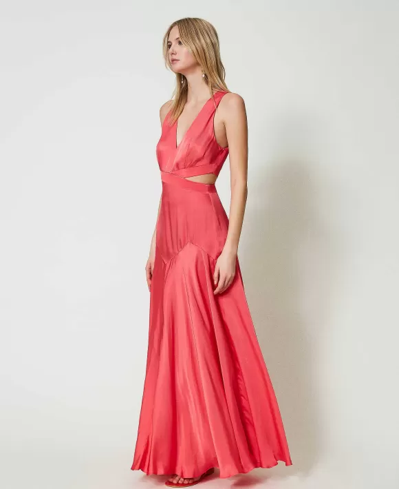 TWINSET Milano Abito Lungo In Raso Con Cut-Out Rosa Sale