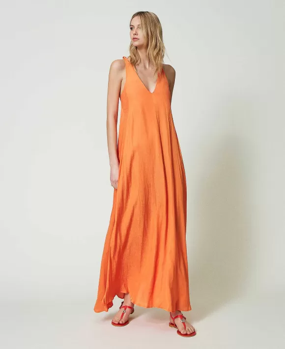 TWINSET Milano Abito Lungo In Raso Jacquard Arancio Hot