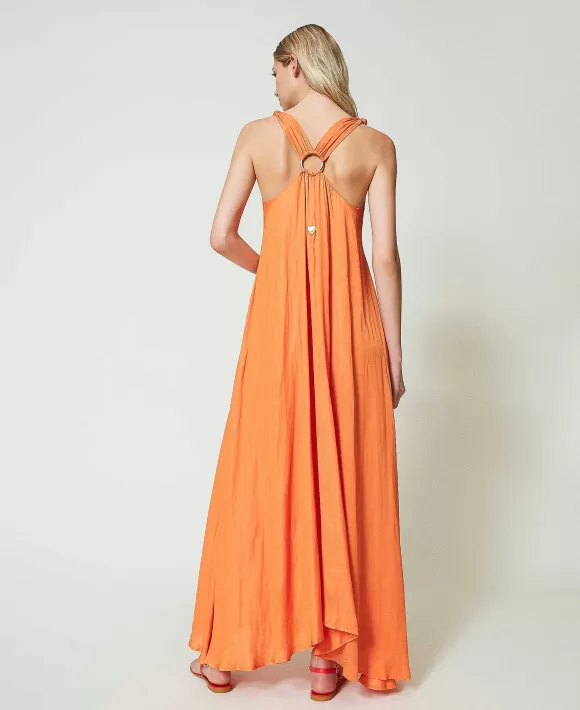 TWINSET Milano Abito Lungo In Raso Jacquard Arancio Hot