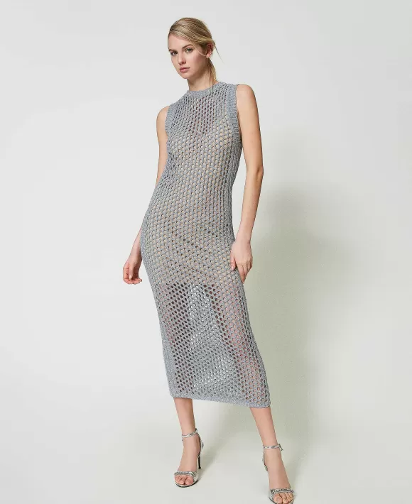 TWINSET Milano Abito Lungo In Rete Lurex Argento Store
