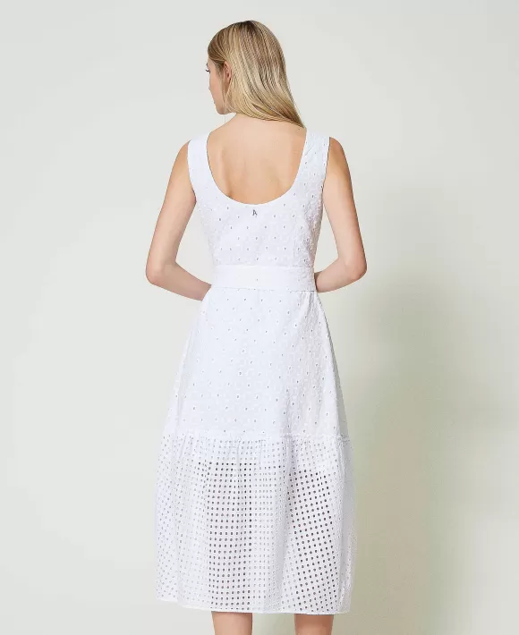 TWINSET Milano Abito Lungo In Sangallo Con Balza Bianco Cheap