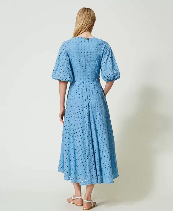 TWINSET Milano Abito Lungo In Sangallo Con Obl Blu Fashion