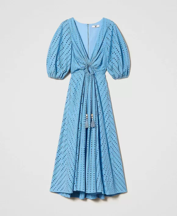 TWINSET Milano Abito Lungo In Sangallo Con Obl Blu Fashion