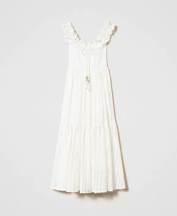 TWINSET Milano Abito Lungo In Sangallo Con Volant Bianco Best Sale