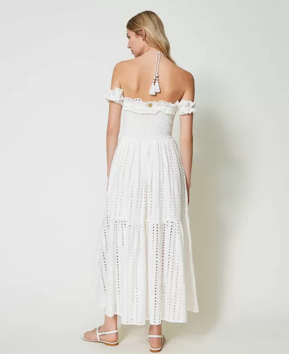 TWINSET Milano Abito Lungo In Sangallo Con Volant Bianco Best Sale