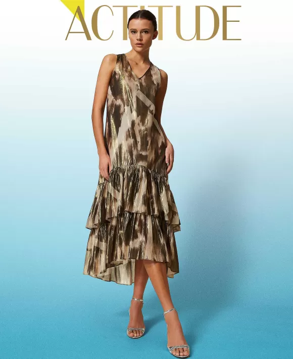 TWINSET Milano Abito Lungo In Voile Stampato Con Balze Fantasia Sale