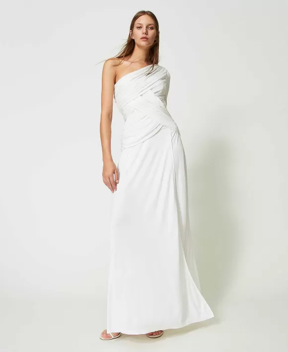 TWINSET Milano Abito Lungo Monospalla Con Drappeggi Bianco Hot