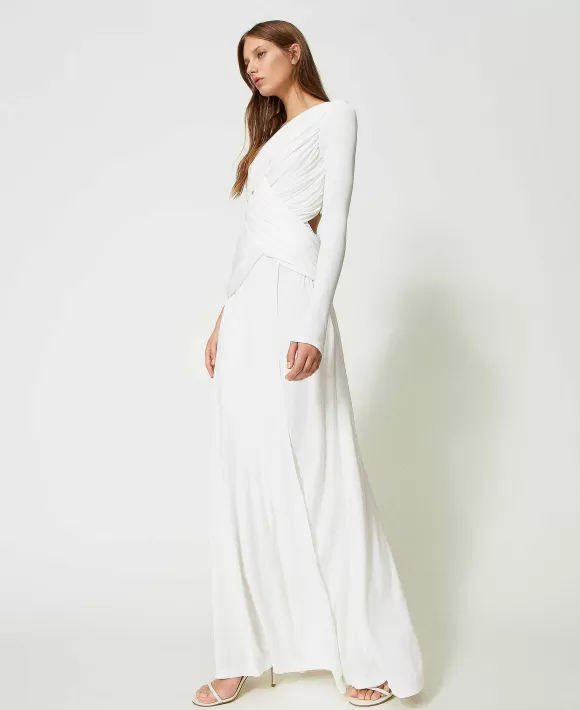 TWINSET Milano Abito Lungo Monospalla Con Drappeggi Bianco Hot