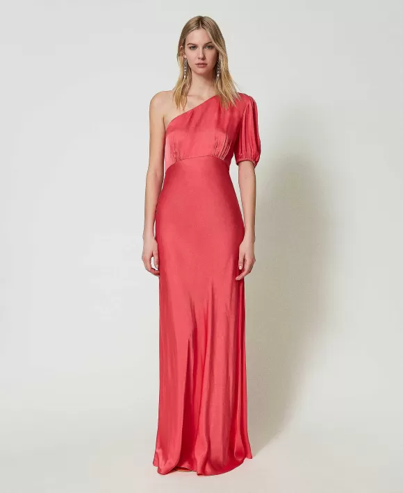 TWINSET Milano Abito Lungo Monospalla In Raso Rosa Sale