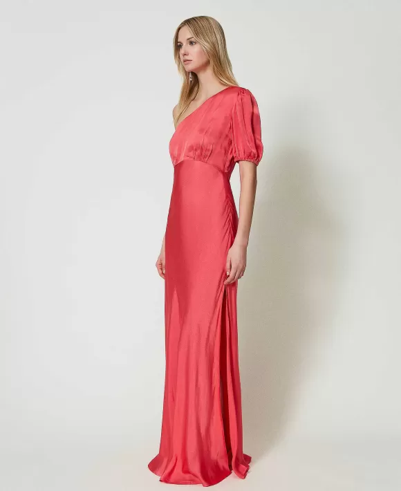 TWINSET Milano Abito Lungo Monospalla In Raso Rosa Sale