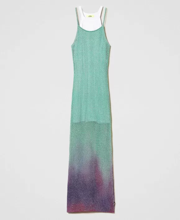 TWINSET Milano Abito Lungo Myfo In Maglia Lurex E Sottoveste Verde Fashion