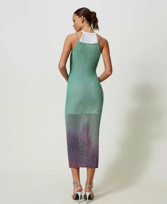 TWINSET Milano Abito Lungo Myfo In Maglia Lurex E Sottoveste Verde Fashion