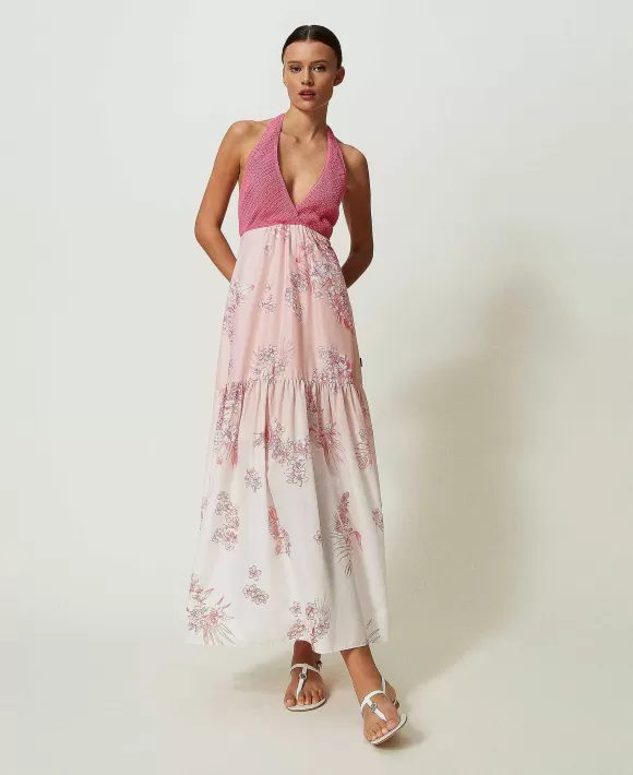 TWINSET Milano Abito Lungo Myfo In Mussola E Maglia Crochet Rosa Discount