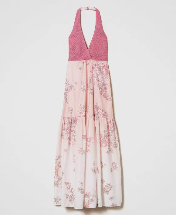 TWINSET Milano Abito Lungo Myfo In Mussola E Maglia Crochet Rosa Discount