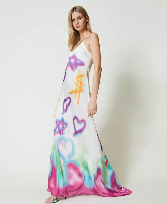 TWINSET Milano Abito Lungo Myfo In Raso Con Stampa Fantasia Flash Sale