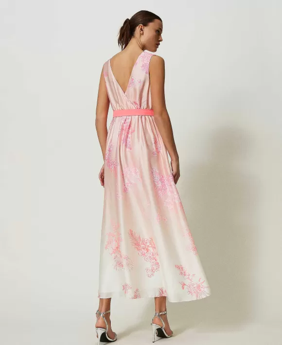 TWINSET Milano Abito Lungo Myfo In Raso Con Stampa Sfumata Rosa Cheap