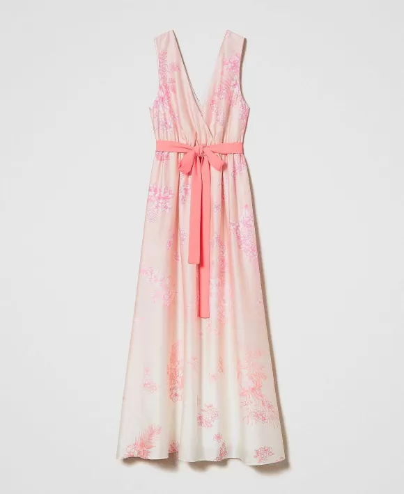 TWINSET Milano Abito Lungo Myfo In Raso Con Stampa Sfumata Rosa Cheap