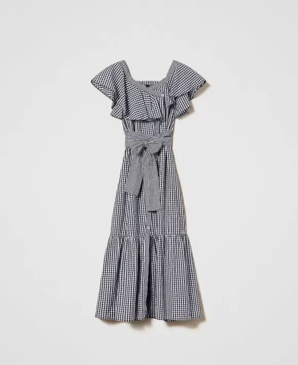 TWINSET Milano Abito Lungo Vichy Con Balze Bianco Online