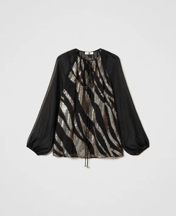 TWINSET Milano Blusa Con Ricamo Animalier Nero Shop