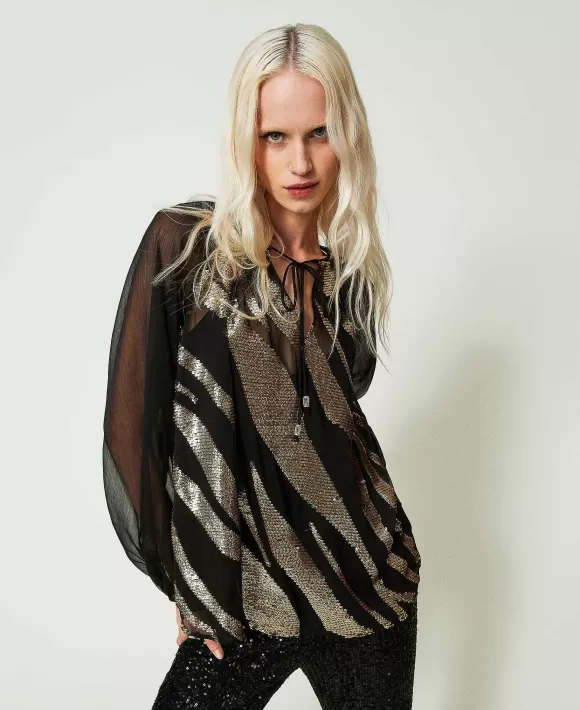 TWINSET Milano Blusa Con Ricamo Animalier Nero Shop