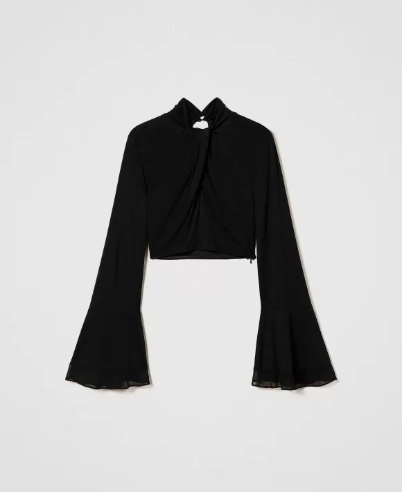 TWINSET Milano Blusa Cropped Con Drappeggio Nero Sale