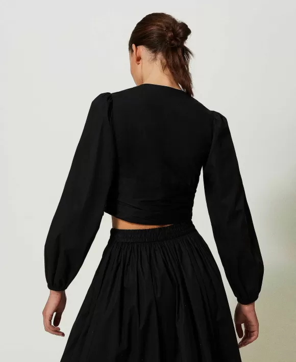 TWINSET Milano Blusa Cropped In Popeline Con Oval T Nero Cheap