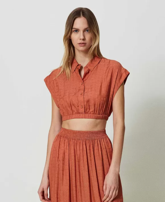 TWINSET Milano Blusa Cropped Jacquard Con Oval T Arancio Hot