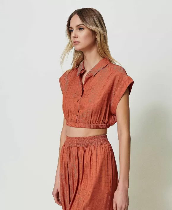TWINSET Milano Blusa Cropped Jacquard Con Oval T Arancio Hot