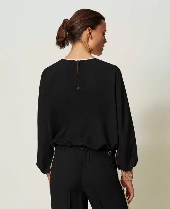 TWINSET Milano Blusa In Cr Pe De Chine Con Poliestere Riciclato Marrone Outlet