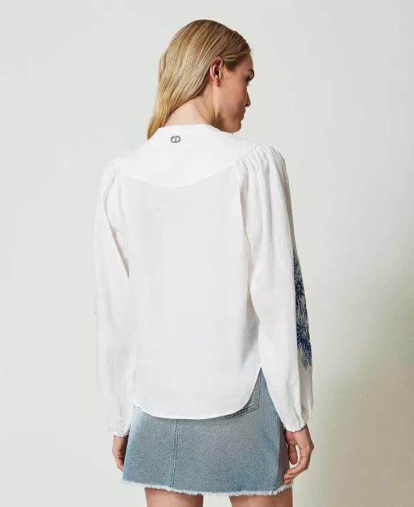 TWINSET Milano Blusa In Lino Con Ricamo Floreale Bianco Online