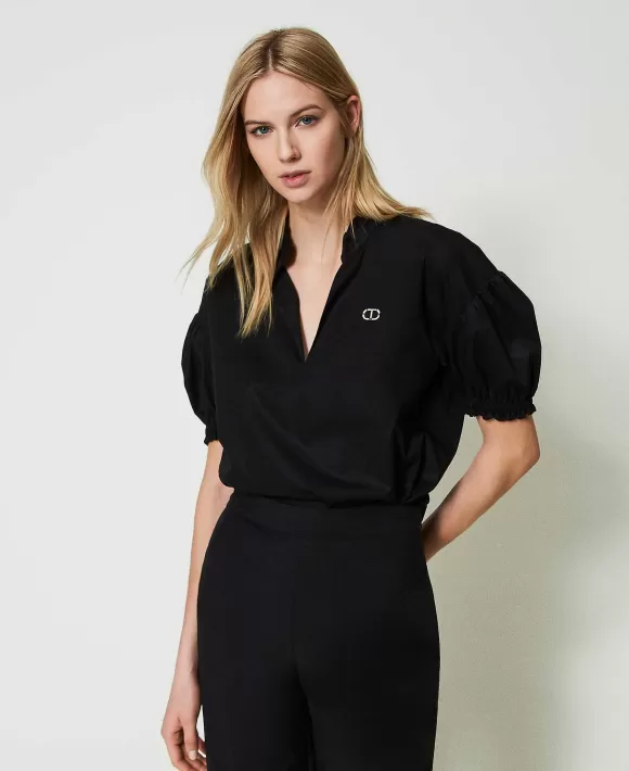 TWINSET Milano Blusa In Popeline Con Oval T Nero Best Sale