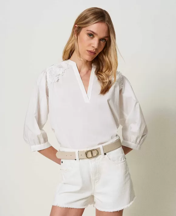 TWINSET Milano Blusa In Popeline Con Patch Floreali Bianco Clearance