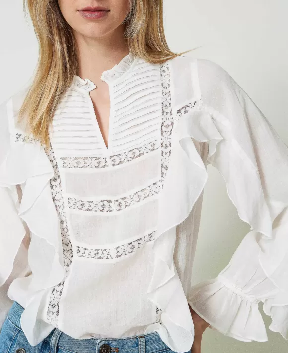 TWINSET Milano Blusa In Rami Con Pizzo Bianco Discount