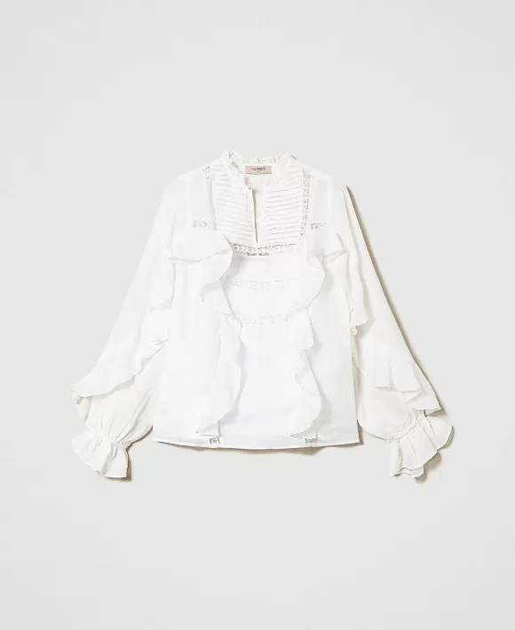 TWINSET Milano Blusa In Rami Con Pizzo Bianco Discount