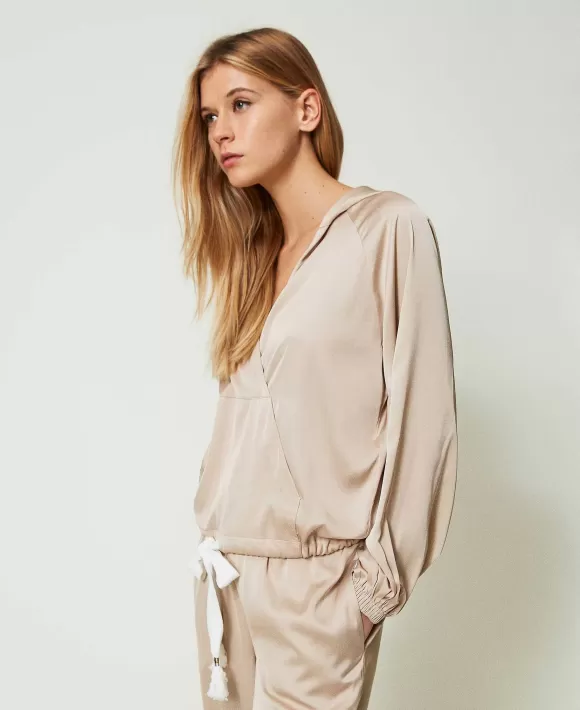 TWINSET Milano Blusa In Raso Con Cappuccio Beige Outlet