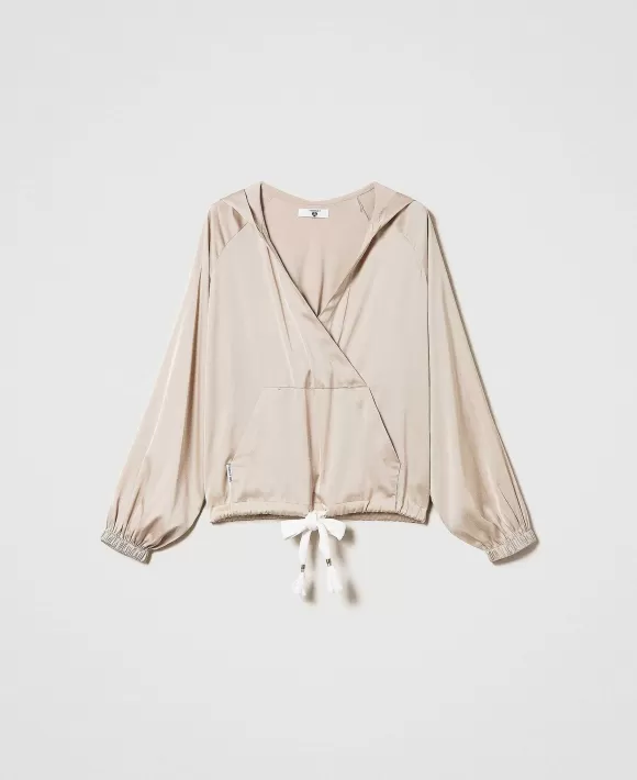 TWINSET Milano Blusa In Raso Con Cappuccio Beige Outlet