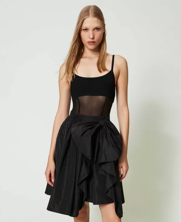 TWINSET Milano Body A Costine Con Tulle Nero Cheap
