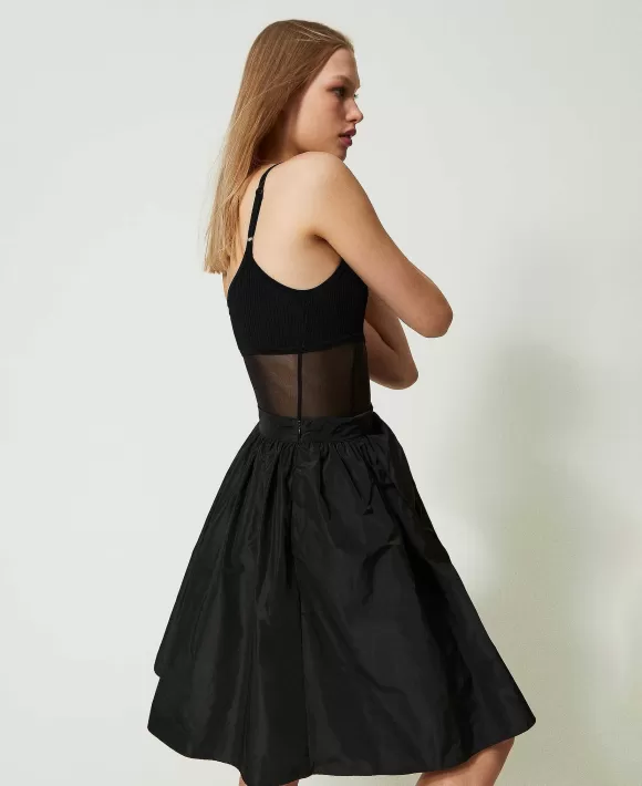 TWINSET Milano Body A Costine Con Tulle Nero Cheap