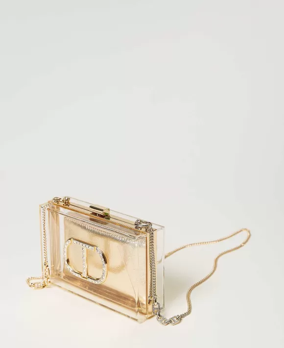 TWINSET Milano Borsa Clutch In Plexiglass Con Oval T In Strass Bianco New