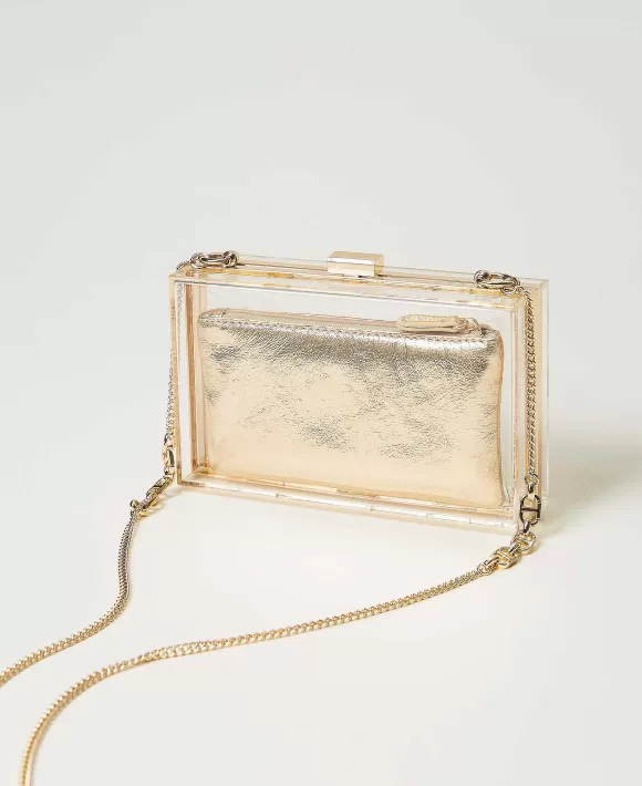 TWINSET Milano Borsa Clutch In Plexiglass Con Oval T In Strass Bianco New