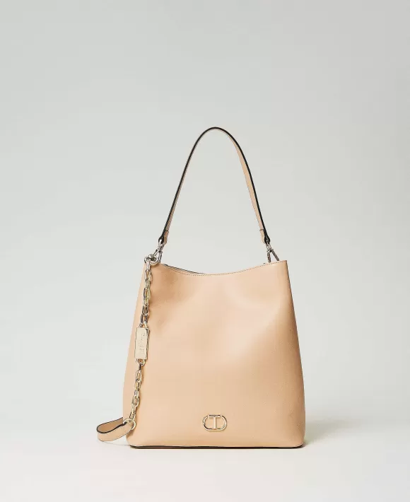 TWINSET Milano Borsa Hobo Effetto Pelle Con Oval T Beige Discount