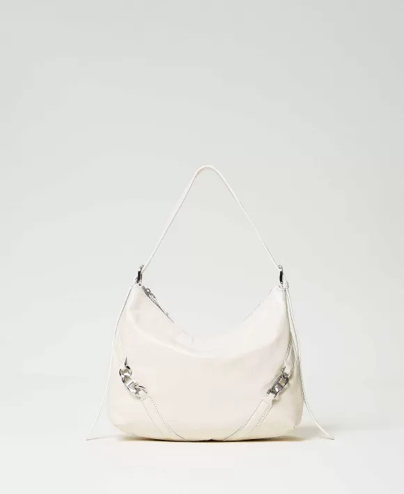 TWINSET Milano Borsa Hobo 'Hamptons' In Pelle Lucida Bianco Flash Sale