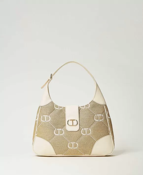 TWINSET Milano Borsa Hobo 'Palermo' Con Ricamo Oval T Bianco New