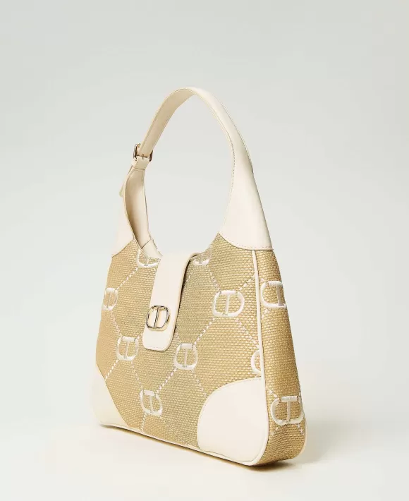 TWINSET Milano Borsa Hobo 'Palermo' Con Ricamo Oval T Bianco New