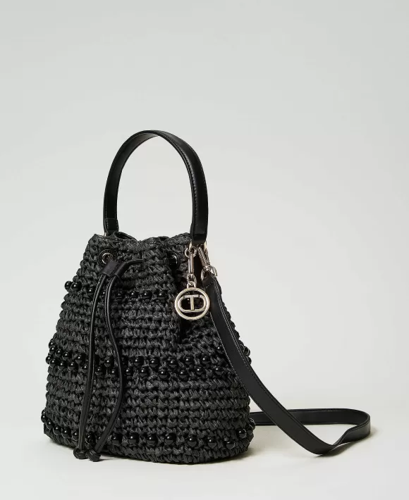 TWINSET Milano Borsa Secchiello In Rafia Crochet Con Perle Nero Online