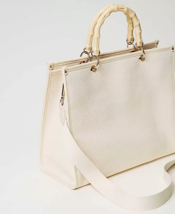 TWINSET Milano Borsa Shopper 'Bloom' In Canvas Con Ricamo Oval T Beige Online