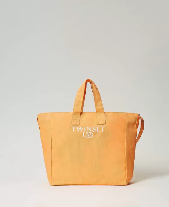 TWINSET Milano Borsa Shopper In Canvas Con Logo Arancio Cheap