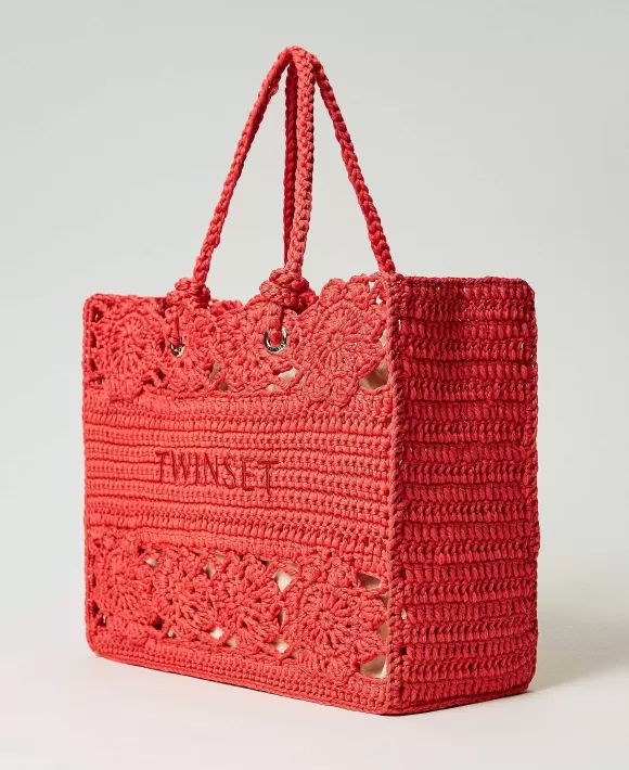 TWINSET Milano Borsa Shopper In Crochet A Fiori Rosa Hot