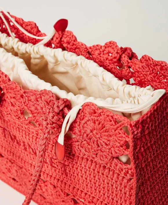 TWINSET Milano Borsa Shopper In Crochet A Fiori Rosa Hot
