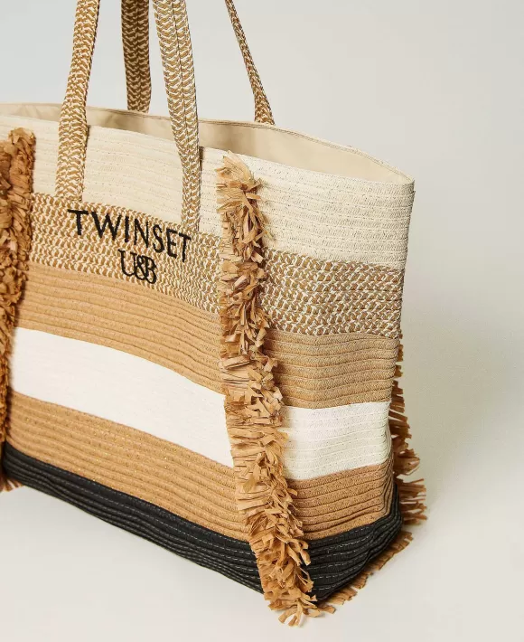 TWINSET Milano Borsa Shopper In Paglia Con Frange Marrone Best Sale